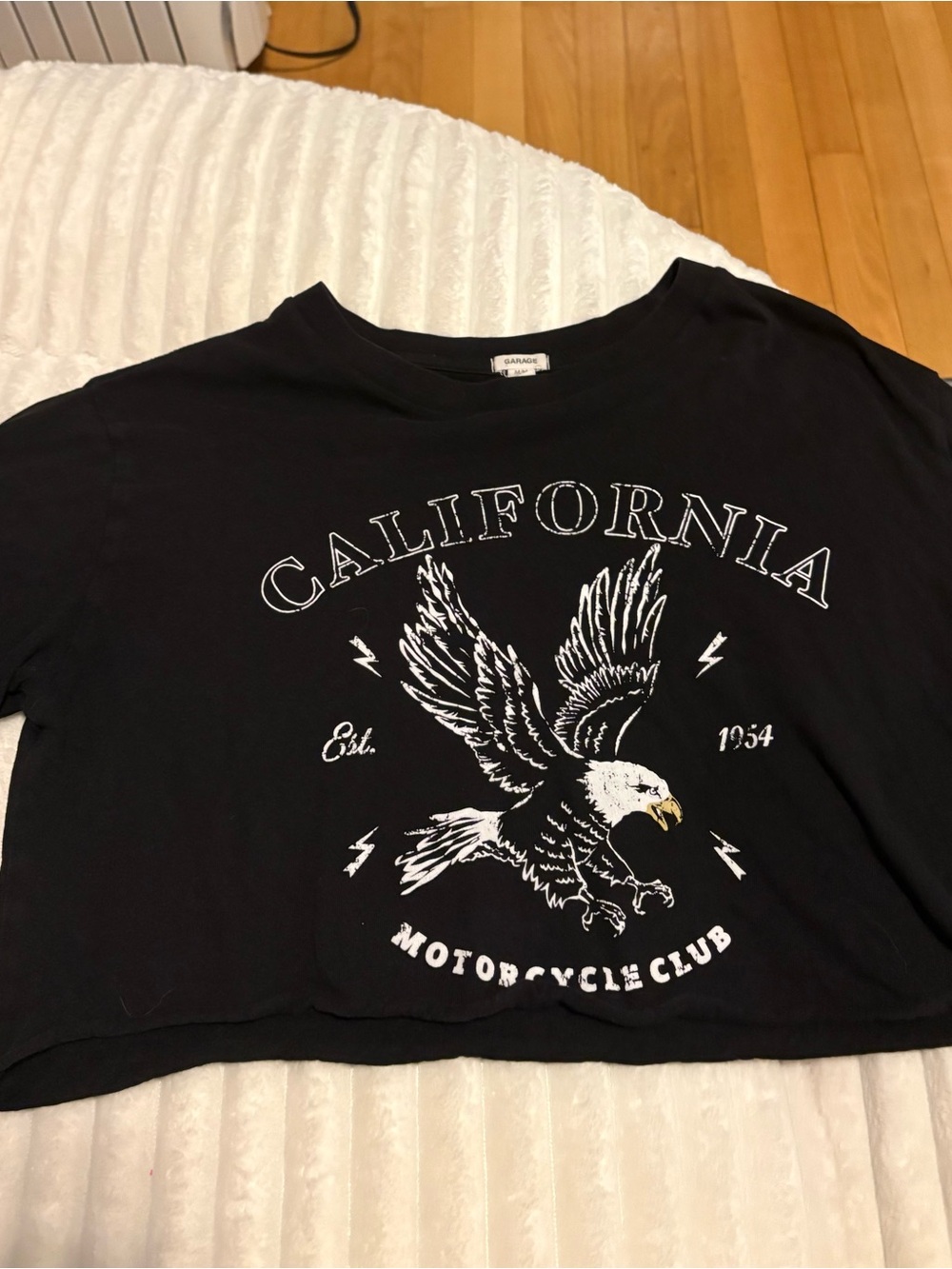 Garage Black Graphic Crop Top with White Eagle Print